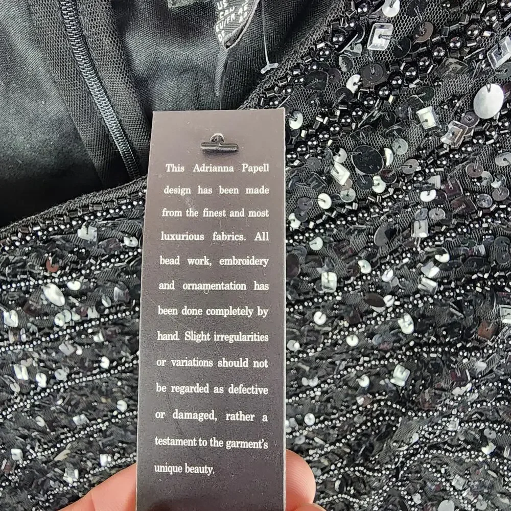 Adrianna Papell Cocktail Dress Women 14 Black Sequin & Beaded Mid Length Party